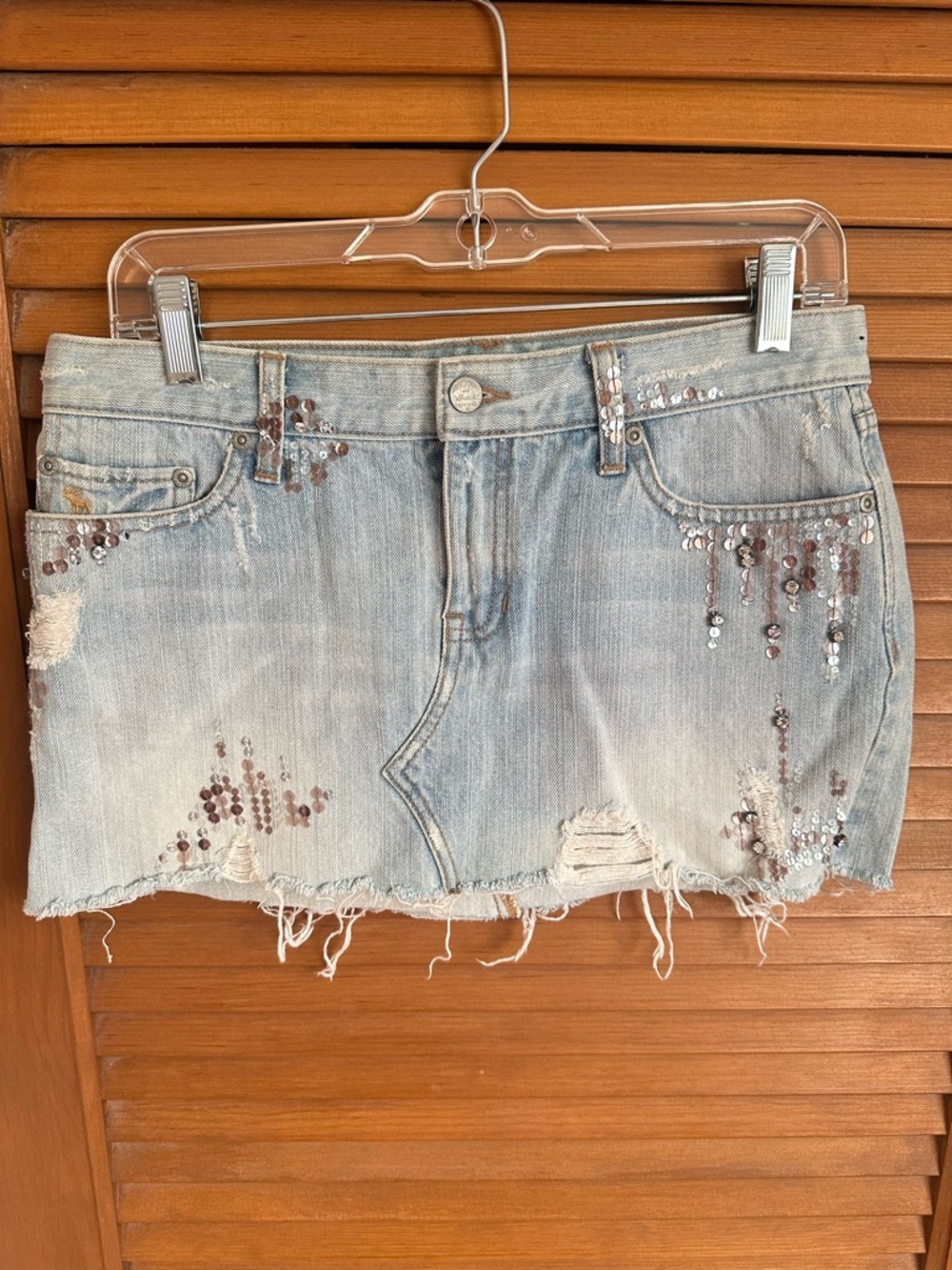 Y2K Abercrombie & Fitch Blue Denim Mini Skirt with Sequin Accents